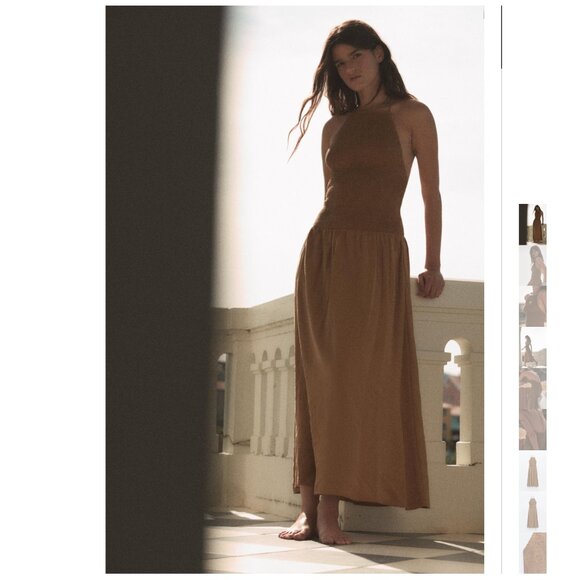 ZARA NEW WOMAN SS24 BROWN FLOWING HALTER DRESS Sizes S, M NEW WITH TAG! - Picture 1 of 9